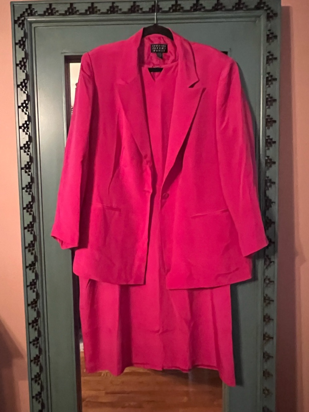 Bold Hot Pink Silk Shift Dress with Matching Blazer- VINTAGE